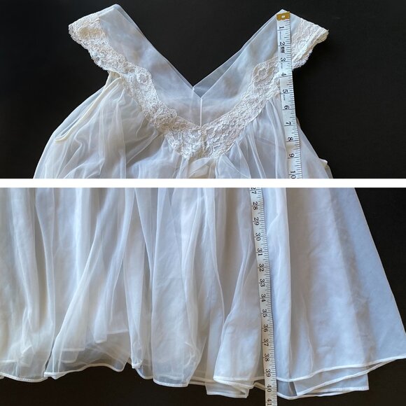 Vtg 1950s RoVel of California White Nylon Chiffon Nightgown Sheer Lace Size S - Picture 6 of 12